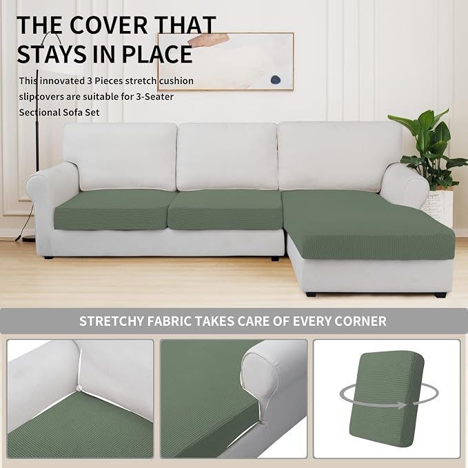 Easy-Going Stretch 3 Pieces Couch Cushion Covers - Image 5