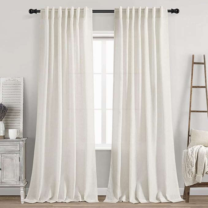 Cream Linen Back Tab Curtains 84 Inch Length by Nanspring