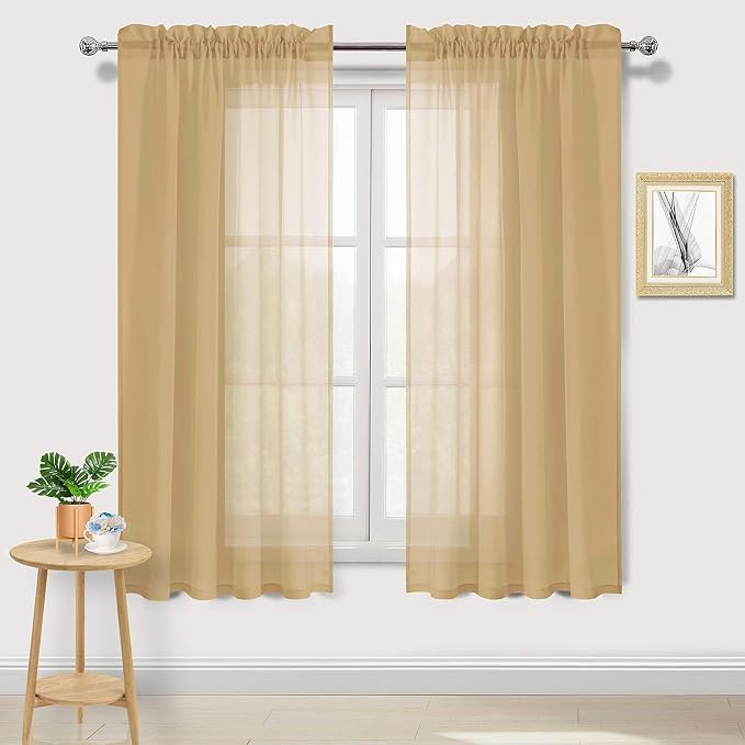 DWCN Taupe Sheer Curtains Semi Transparent Voile Rod Pocket Curtains by DWCN
