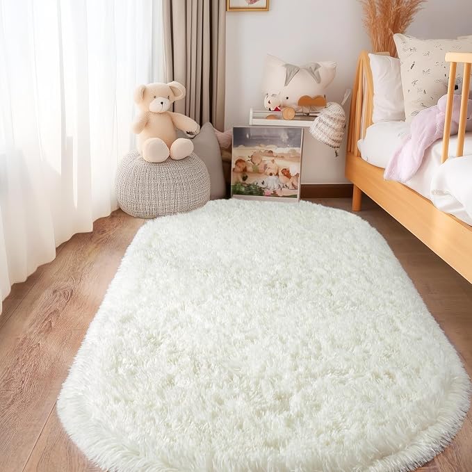 Pionblank Fluffy Oval Rug for Bedroom 3.3x6.2, Shag Throw Rugs for Bedside - Image 4