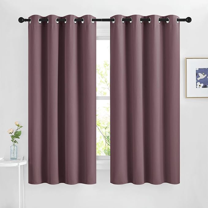 NICETOWN Dry Rose Bedroom Curtains 63 inch Length 2 Panels Set, Solid Thermal by NICETOWN