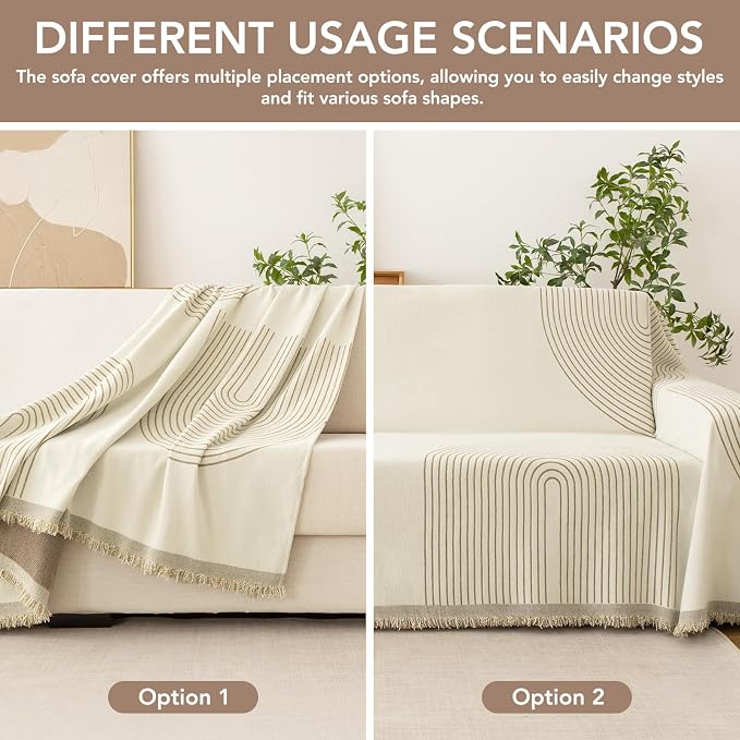 Boho Sofa Covers for 2 Cushion Couch, Chenille Sofa Slipcover for Pets Washable - Image 5