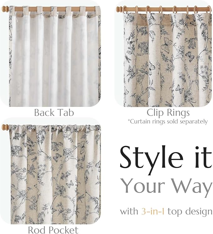 jinchan Floral Curtains Lined Linen Blend Curtain - Image 3