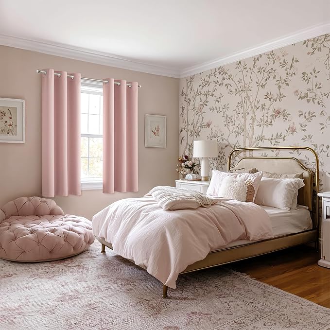 MIULEE Blackout Curtains for Bedroom 2 Panels 40 x 40 Inch Long Pink | Thermal - Image 6