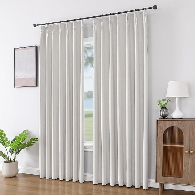 Joydeco Pinch Pleated Linen Curtains Darkening Drapes - Image 4