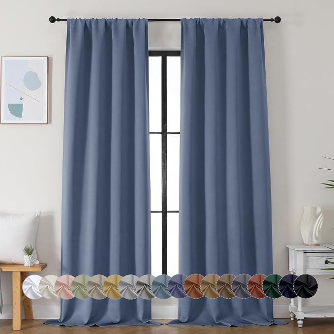 Simplebrand Ava Denim Blue Blackout Curtains by Simplebrand