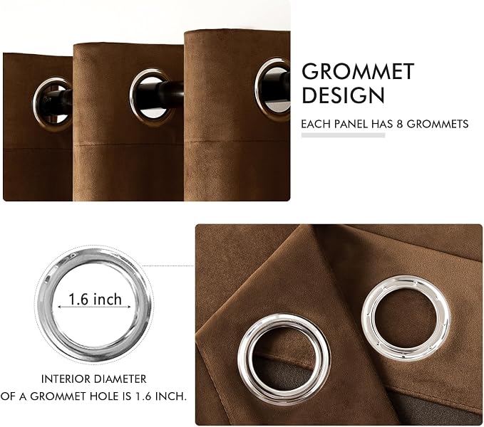 MIULEE Velvet Curtains Chocolate Elegant Grommet Thermal Insulated Soundproof - Image 2