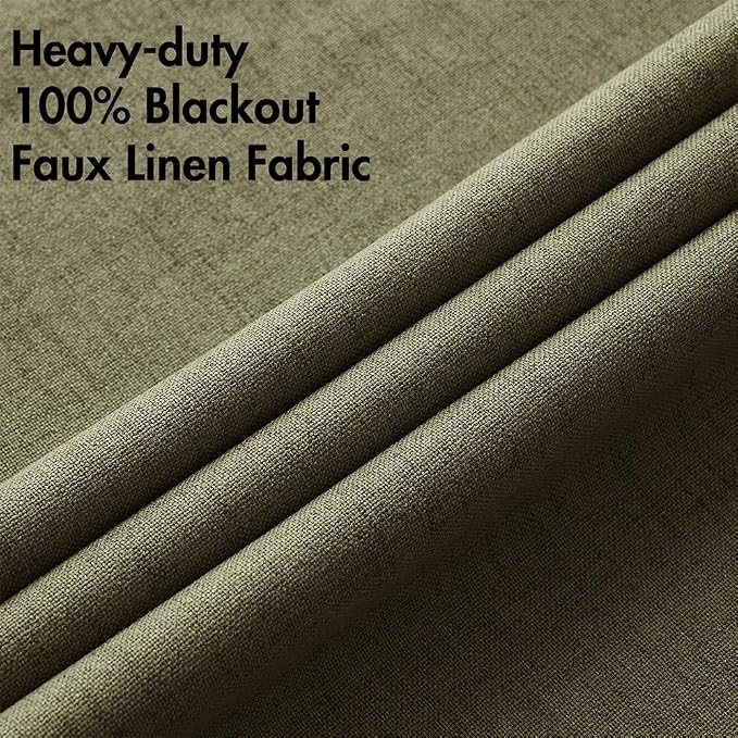 MIULEE Linen Texture Curtains for Bedroom Solid 100% Blackout Thermal Insulated - Image 5