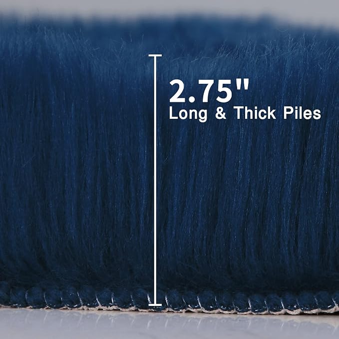 duduta Navy Blue Faux Sheepskin Throw Rug 2x3 ft, Fluffy Shag Fur Chair Cover - Image 2