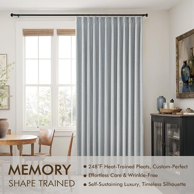 MIULEE Grayish Blue Pinch Pleated 100% Blackout Linen Curtains 40x96 Inches | - Image 3