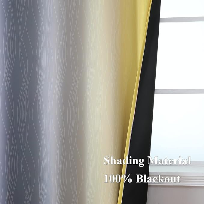 Estelar Textiler Yellow and Grey Blackout Curtains 102 Inch Length 2 Panels Set - Image 5