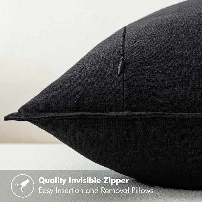MIULEE Decorative Linen Pillow Covers 20x20 Inch Black ​Boho Farmhouse​ - Image 3