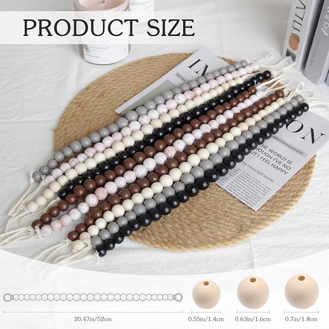 Hion 6 Pcs Boho Curtain Tiebacks, Wood Beads Curtain Holdbacks, Outdoor - Image 2