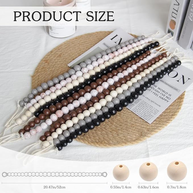 Hion 2 Pcs Boho Curtain Tiebacks, Wood Beads Curtain Holdbacks, Outdoor - Image 2