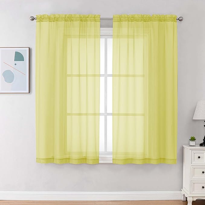 Chyhomenyc Lemon Sheer Curtains 72 Inch Length 2 Panels, Light Filtering Soft by Chyhomenyc