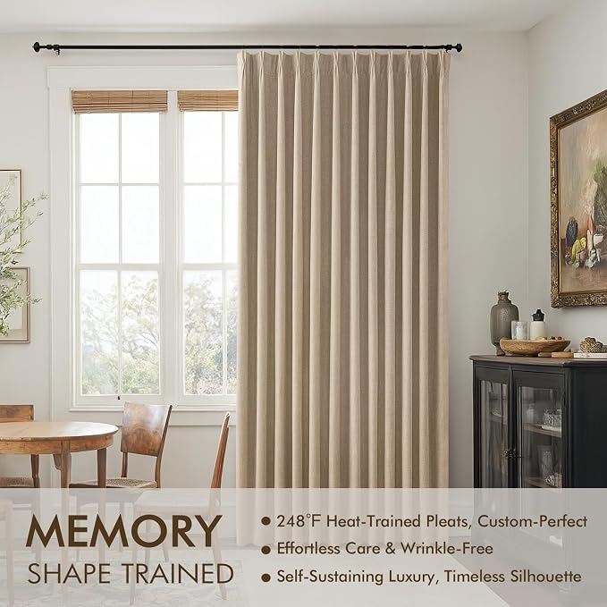 MIULEE Taupe Pinch Pleated 100% Blackout Linen Curtains 40x84 Inches | Room - Image 3