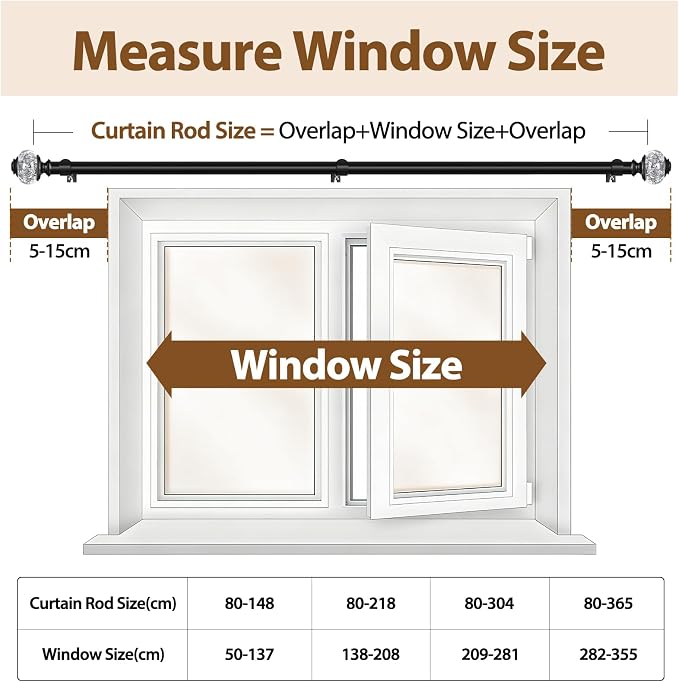 2 Pack Black Curtain Rods for Windows 48 to 84 Inch, USFOOK 7/8 Inch - Image 7