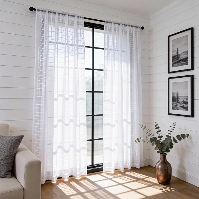 SpaceDresser Check Sheer Curtains 72 Inches Long - Image 4