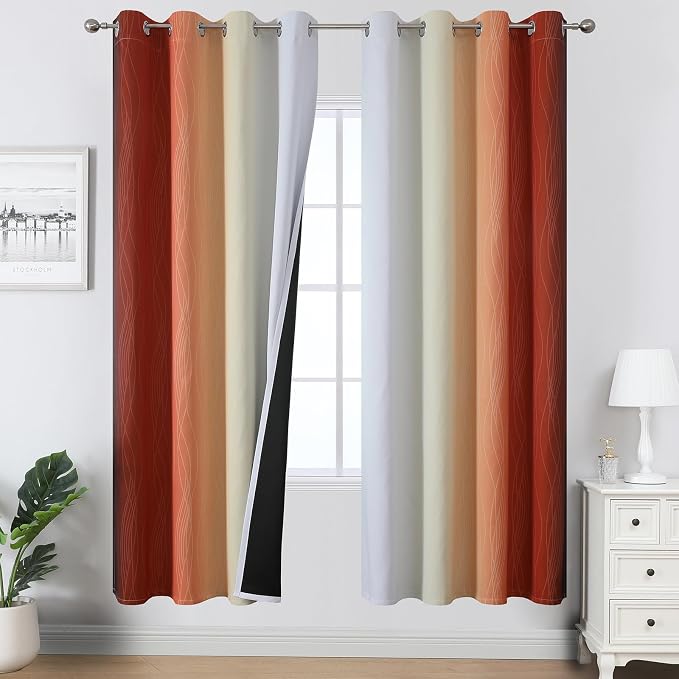 Estelar Textiler Burnt Orange and Greyish White Ombre Blackout Curtains by ESTELARTEXTILER