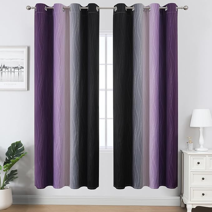 Estelar Textiler Purple and Black Blackout Curtains - Image 2
