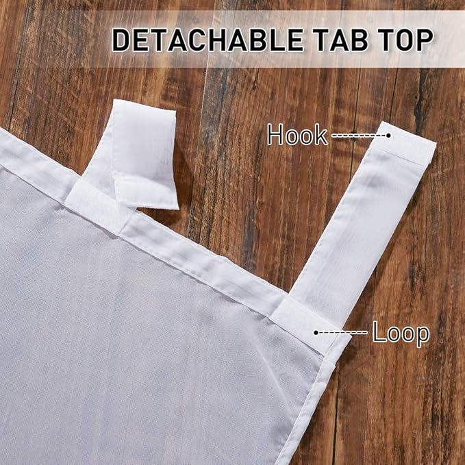 RYB HOME Detachable Tab Top Outdoor Sheer Curtain White Voile Privacy Outdoor - Image 5