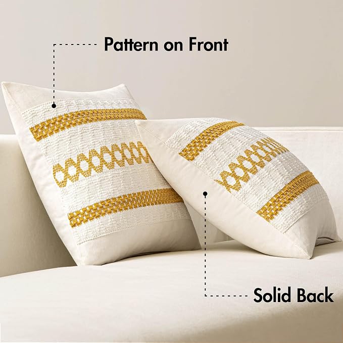 MIULEE Set of 2 Mustard Yellow Boho Decorative Pillow Covers 18x18 Inch - Image 6