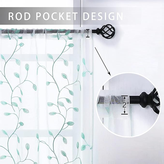 MRTREES Sheer Christmas Curtain Valance, 2 Panels Leaves Embroidered Small - Image 2