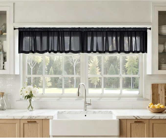 MIULEE Black Valance for Windows, 4 Panels Set, Light Filtering Small Short - Image 2