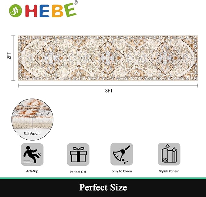 HEBE Hallway Runner Rug 2'x8' Washable Vintage Distressed Area Rugs Non Slip - Image 2