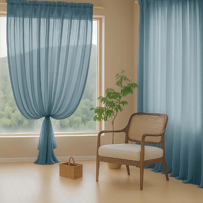 Dusty Blue Sheer Curtains 84 Inches Long 2 Panels, Elegant Airy Transparent - Image 8