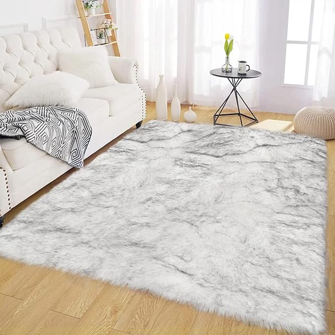 Latepis Rugs for Living Room Faux Fur Rug 5x6.7 White by Latepis