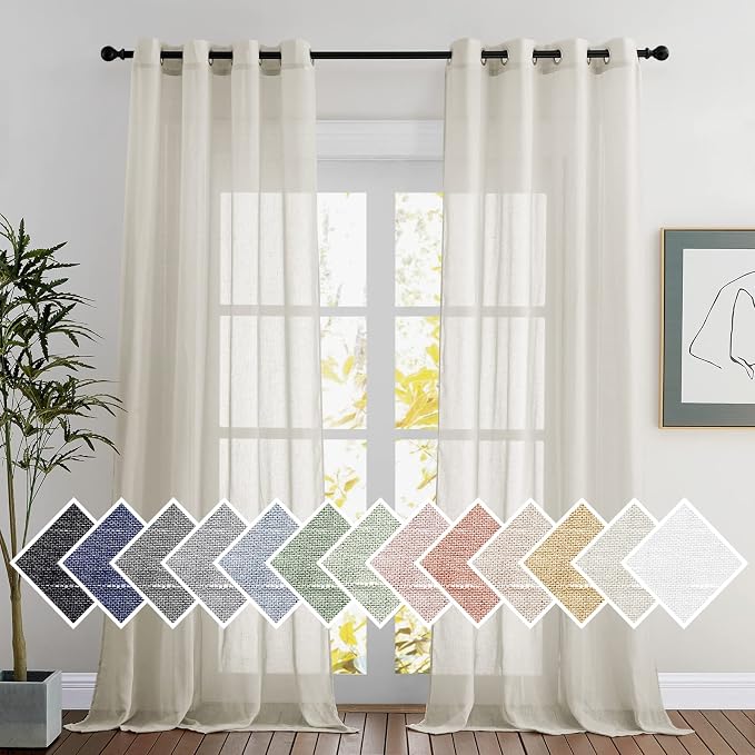 NICETOWN Natural Linen Sheer Curtains 120 inches Long, Privacy Chic Semi Sheer by NICETOWN