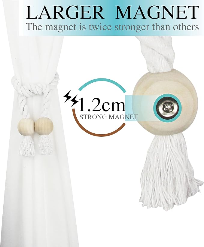 6 Pack Magnetic Curtain Tiebacks Cotton Hand Woven Tie Back Decorative Rope - Image 4