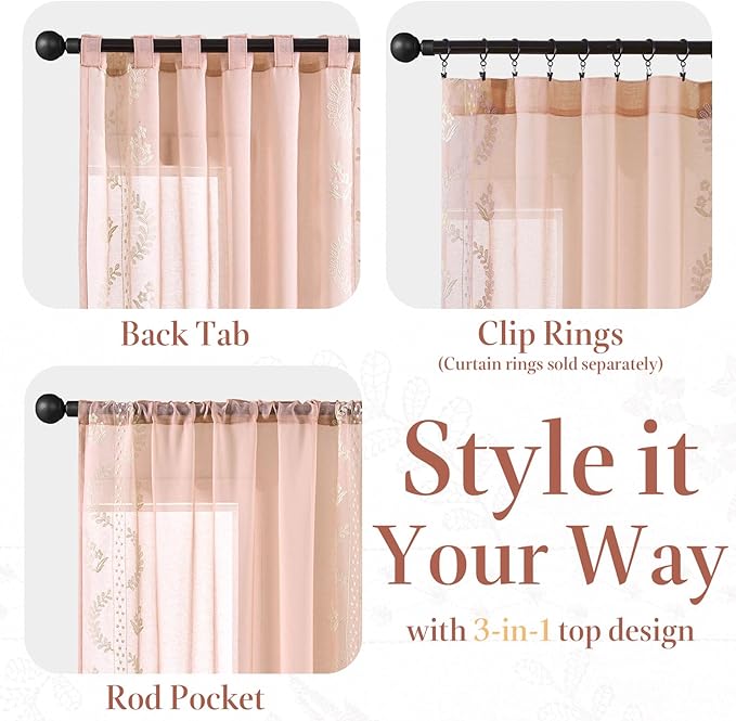 jinchan Belrose Winslow Pink Sheer Curtains 84 Inch - Image 7