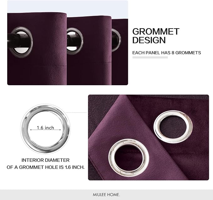MIULEE Velvet Curtains Purple Orchid Elegant Grommet Thermal Insulated - Image 2