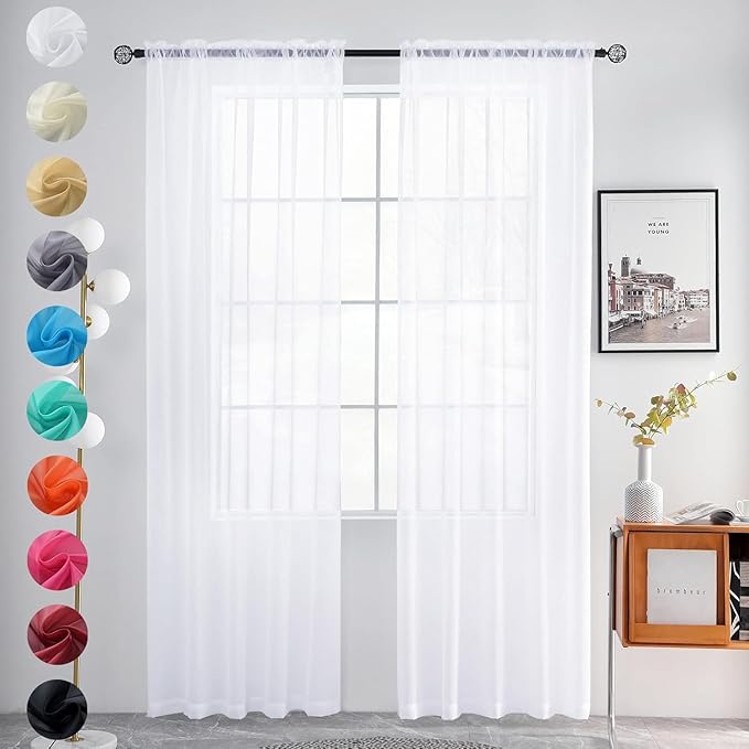 youleyar Sheer Rod Pocket Curtain Voile Draperies 2 Panels White Beige Black by Youleyar