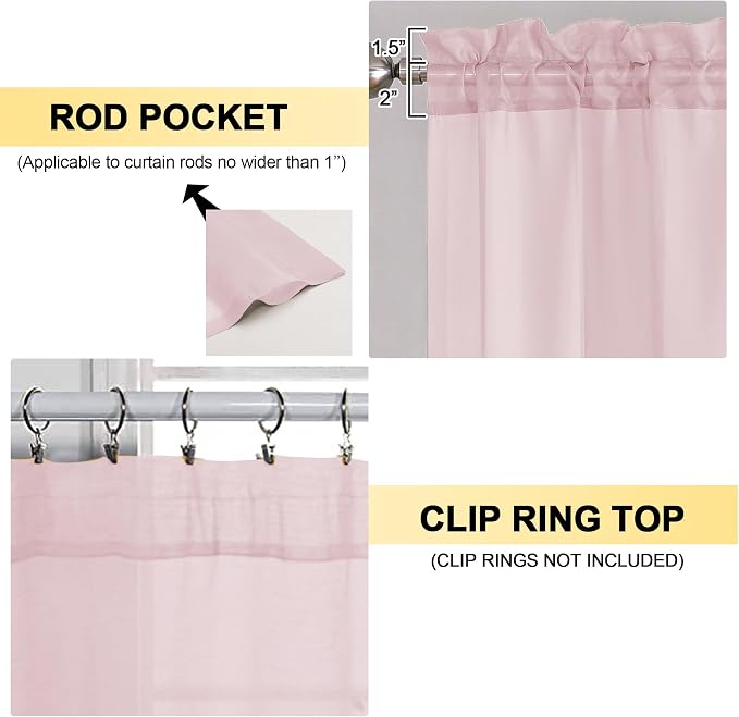 OVZME Blush Pink Sheer Curtains 63 Inches Long 2 Panels - Image 2
