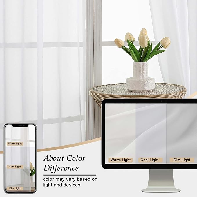 Sheer White Curtains for Bedroom Living Room 90 Inches Long 2 Panels Set - Image 7