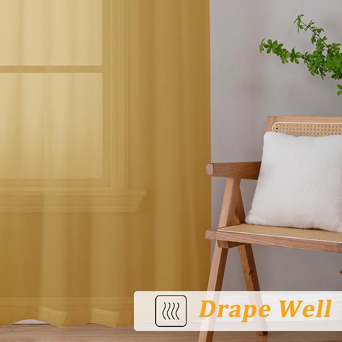 Gwine Gold Sheer Curtains 30 Inch Length, Short Light Filtering Voile Small - Image 7