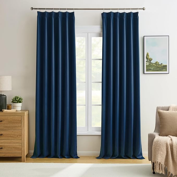 Pinch Pleated Curtains 144 Inches Long 2 Panels Set, Thermal Insulated Blackout by KEQIAOSUOCAI