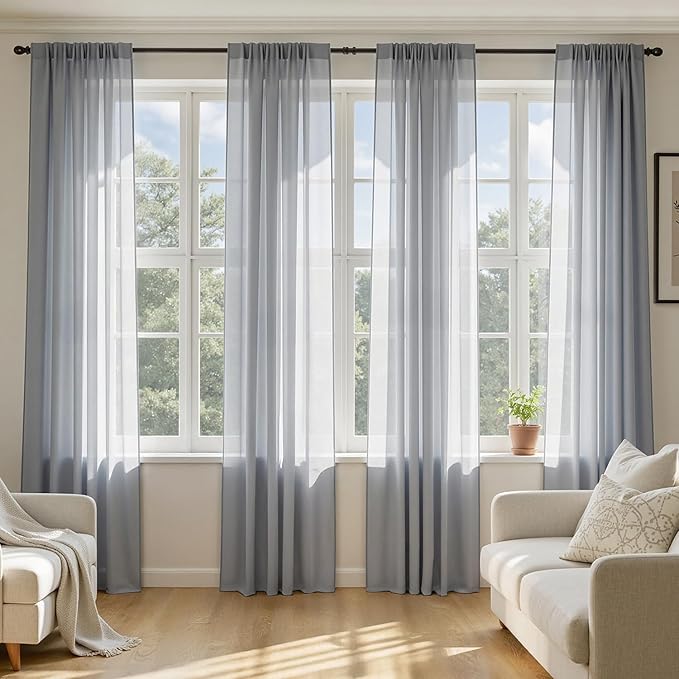 MIULEE Dark Grey Sheer Curtains 72 Inches Long, 4 Panels Set, Rod Pocket Light by MIULEE