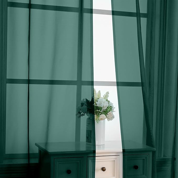 OVZME Hunter Green Sheer Curtains 84 Inches Long 2 Panels - Image 3