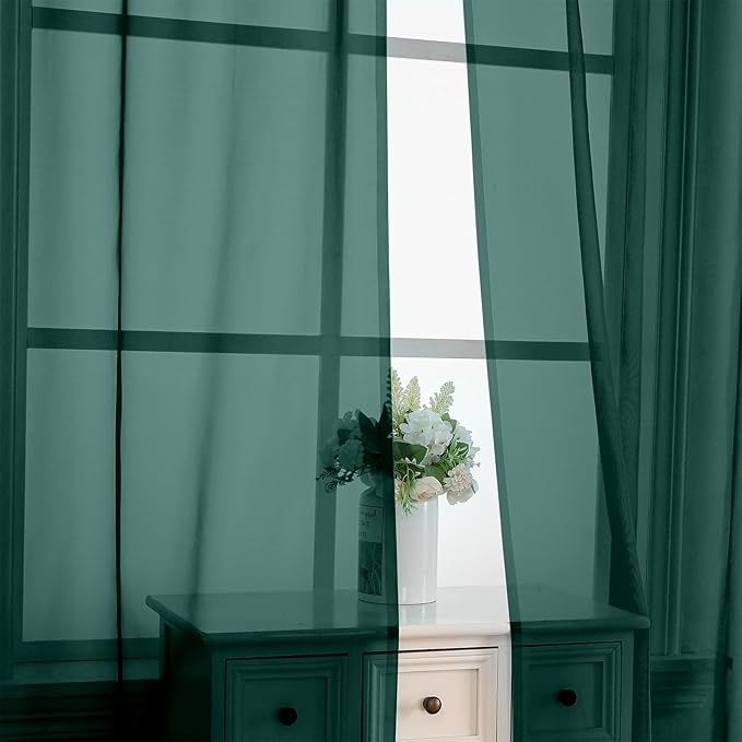 OVZME Hunter Green Sheer Curtains 72 Inches Long 2 Panels - Image 5