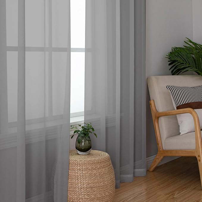 Chyhomenyc Sheer Grey Curtains 84 inches Long 2 Panels Set, Lightweight Solid - Image 5