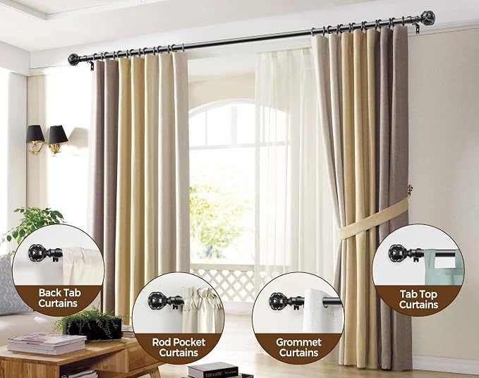 KAMANINA 1 Inch Curtain Rod Telescoping Single Drapery Rod 36 to 72 Inches - Image 4