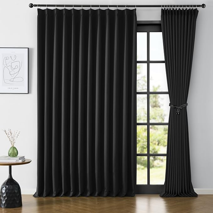 80 Inch Wide Black Pinch Pleated Curtains 80 x 108, Thermal Insulated Noise by KEQIAOSUOCAI