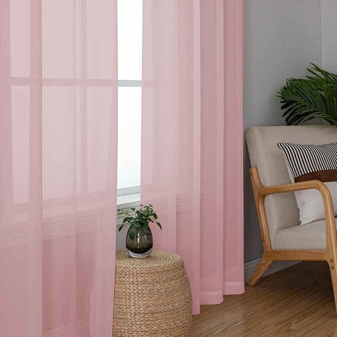 Chyhomenyc Blush Pink Sheer Curtains 120 Inches Long - Image 3