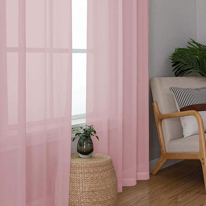 Chyhomenyc Sheer Blush Pink Curtains 90 inches Long 2 Panels, Light Filtering - Image 4