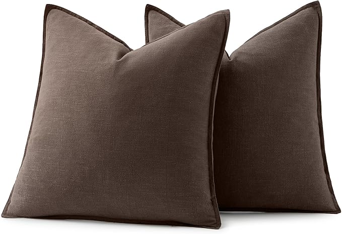 MIULEE Decorative Linen Euro Sham Pillow Covers 26x26 Reddish Brown | Boho - Image 6