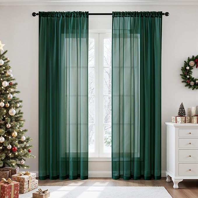 MIULEE 2 Panels Christmas Solid Color Sheer Window Curtains Elegant Window by MIULEE
